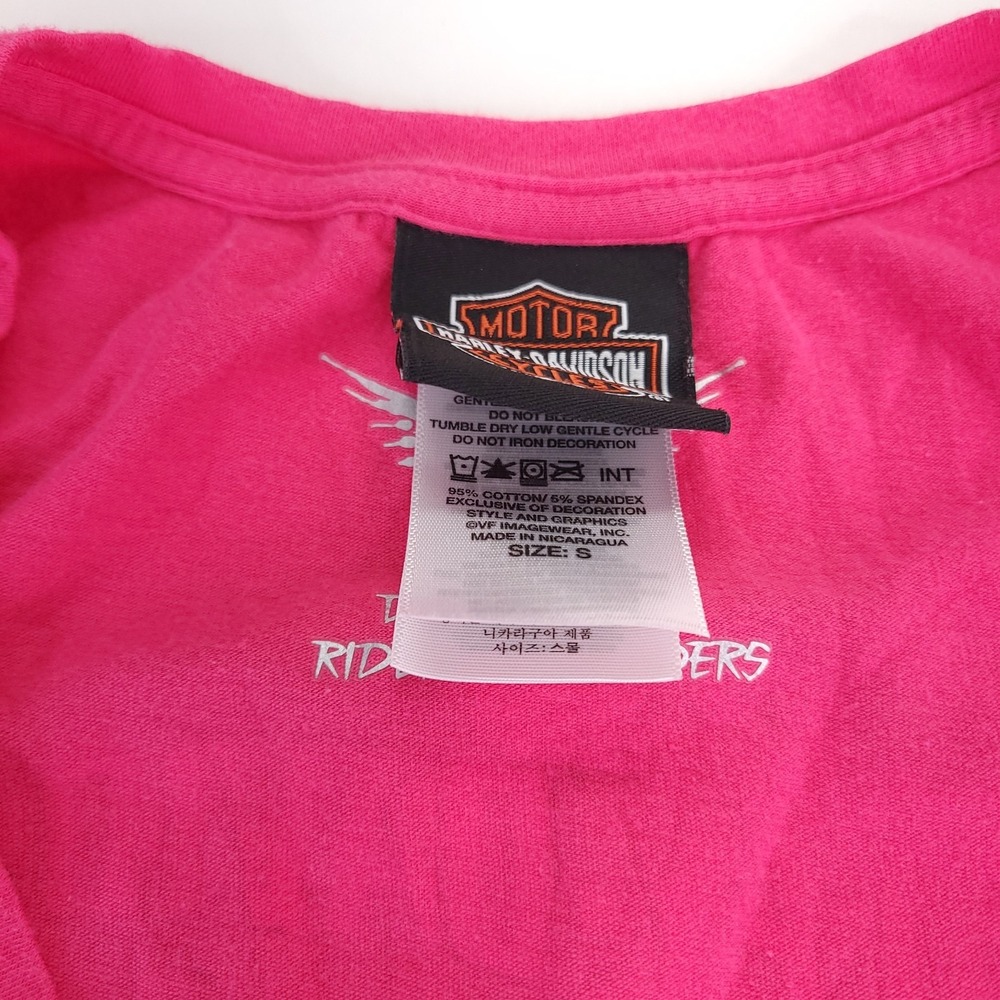 Harley Davidson T Shirt Womens Small Pink French Bulldog HDMC Front Back Graphic - Picture 5 of 10